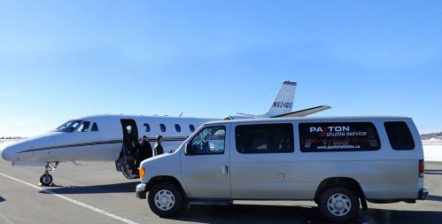 Paxton Shuttle picking up client from private charter air craft